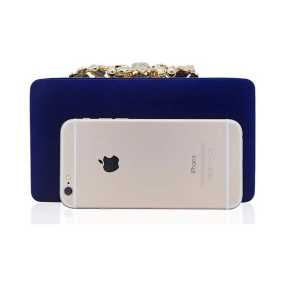 CLUTCH with Flower Closure Rhinestone Crystal Navy - Picture 3 of 7